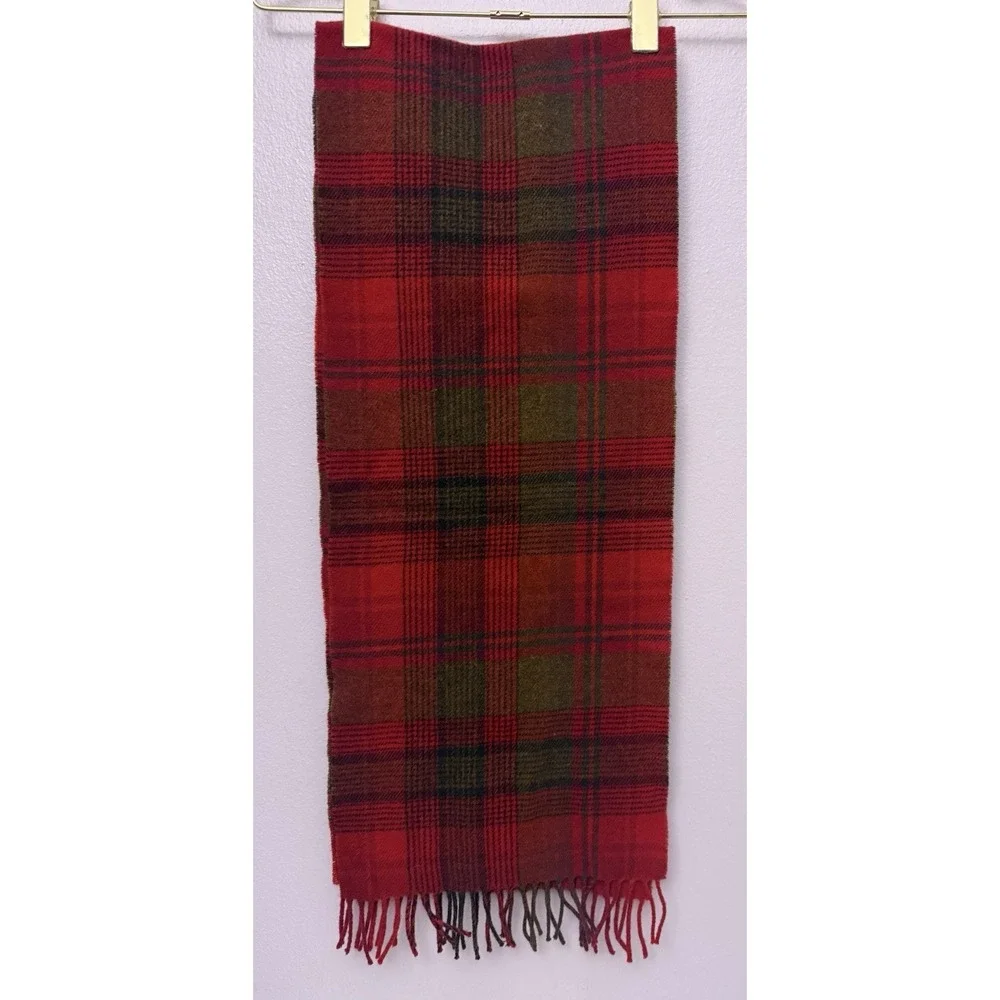 Vintage‎ Ralph Lauren Red Plaid Lambs Wool Scarf MADE IN SCOTLAND